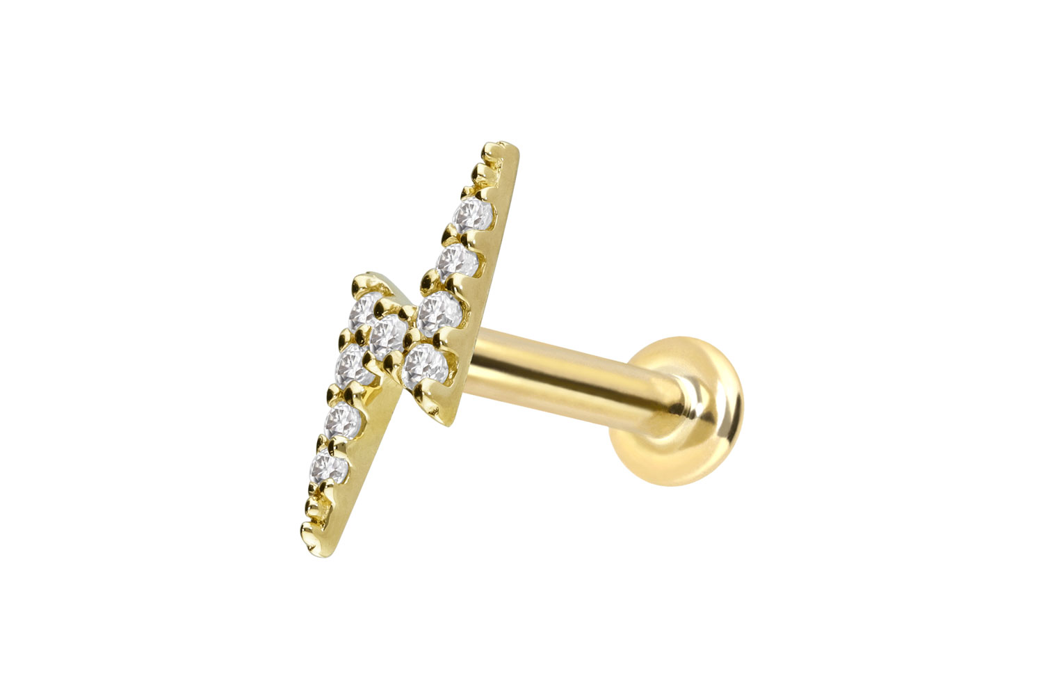 14 Karat Gold Labret Piercing mit Push Fit MOISSANIT-BLITZ